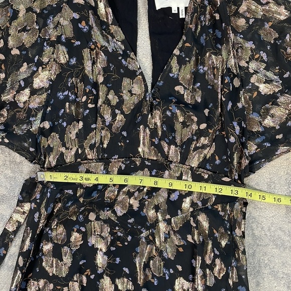 SOLD New BA&SH Lady Dress Floral Metallic Tee Silk Midi V Neck Short Sleeve XS - Picture 9 of 16